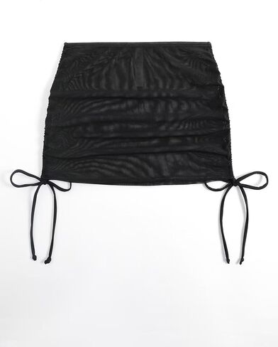 Women's Mesh Sheer Drawstring Solid Summer Bikini Cover Up Skirt in Saudi Arabia