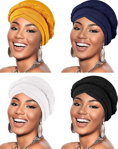 SATINIOR 4 Pieces African Women Turban Cap Head Wraps Beaded Headscarf Beanie Wrap in Saudi Arabia