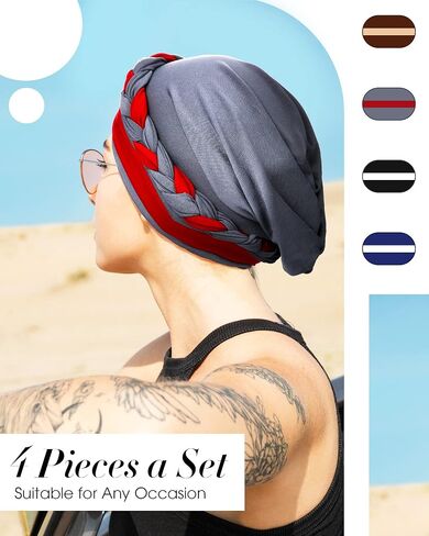 SATINIOR 4 Pieces African Women Turban Cap Head Wraps Beaded Headscarf Beanie Wrap in Saudi Arabia