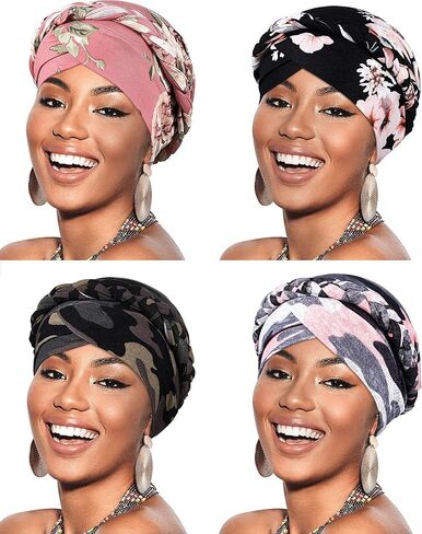 SATINIOR 4 Pieces African Women Turban Cap Head Wraps Beaded Headscarf Beanie Wrap in Saudi Arabia