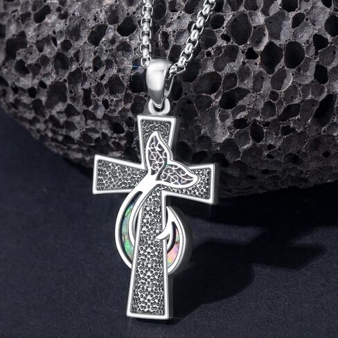 PELOVNY Jerusalem Cross Necklace 925 Sterling Silver Blue Opal Cross Pendant Necklace Religious Christian Jewelry Gifts for Women Men in Kuwait