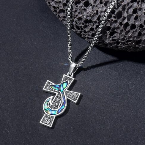 PELOVNY Jerusalem Cross Necklace 925 Sterling Silver Blue Opal Cross Pendant Necklace Religious Christian Jewelry Gifts for Women Men in Kuwait