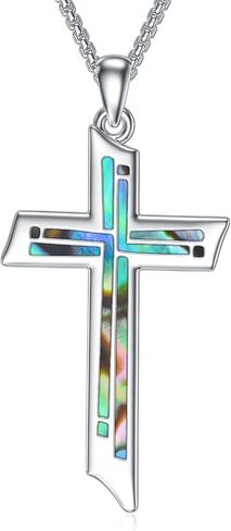 PELOVNY Jerusalem Cross Necklace 925 Sterling Silver Blue Opal Cross Pendant Necklace Religious Christian Jewelry Gifts for Women Men in Kuwait