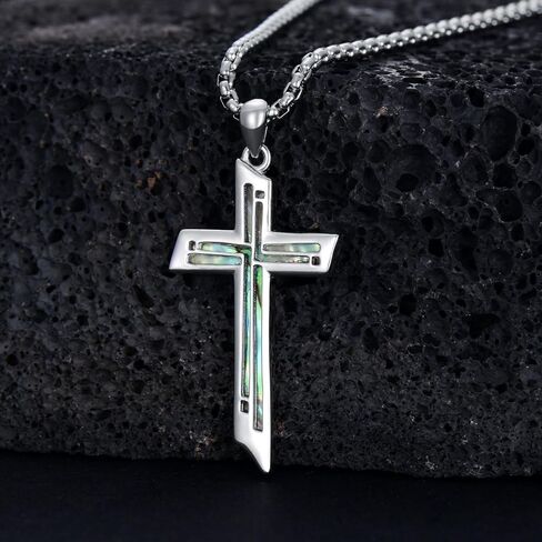 PELOVNY Jerusalem Cross Necklace 925 Sterling Silver Blue Opal Cross Pendant Necklace Religious Christian Jewelry Gifts for Women Men in Kuwait