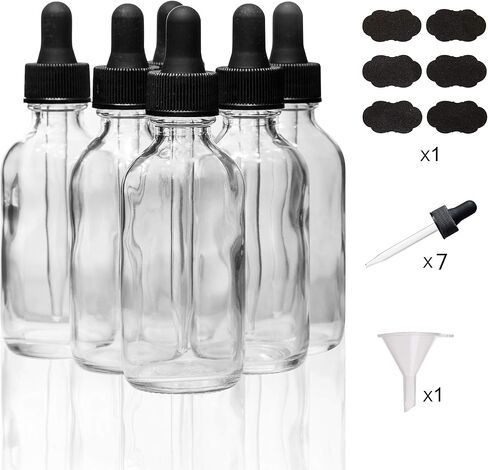 60ml (2oz) Clear Boston Round Bottle with Glass Eye Dropper, Pack of 6 in Saudi Arabia