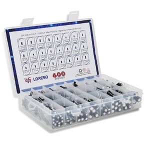 Loreso Electrolytic Capacitor Variety Pack 600 pcs Assortment Kit Box - 600pcs 24 Value - Electrolytic Capacitors 0.1uf to 1000uf 50V, for Electronics Projects