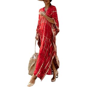 RanRui Women's Plus Size Caftans tie dye Vneck Kaftan Dresses Loose Soft Kaftan Loungewear