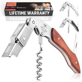Zulay Wine Opener - Professional Corkscrew Wine Opener with Foil Cutter & Cap Remover - Double Hinged Wine Bottle Opener - Manual Wine Key for Servers, Waiters, Bartenders & Home Use - Rosewood