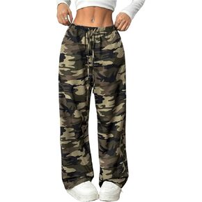 COZYEASE Women's Straight Leg Camo Pants Drawstring Waist Casual Baggy Sweatpants Long Trousers with Pockets