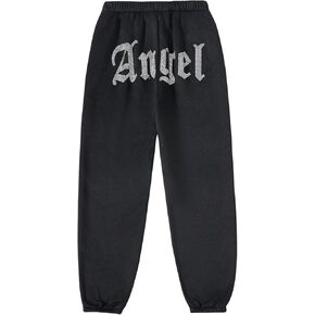 Milumia Girl's Rhinestone Letter Print Elastic Waisted Fleece Lined Sweatpants