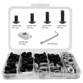 60Pcs 4040 Aluminum Extrusion Hardware Accessories, M8 T Nuts scerws kit for 4040 T Slot Rail Aluminum Extrusion Connectors