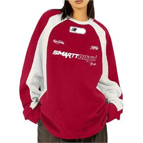 GORGLITTER Women's Letter Graphic Sweatshirts Color Block Long Sleeve Drop Shoulder Pullover Tops