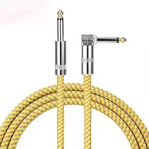Guitar cable, shielded noise-cancelling electric guitar speaker cable for musical instruments, right 1/4-inch TS to straight 1/4-inch TS nylon braided length 10FT (yellow)