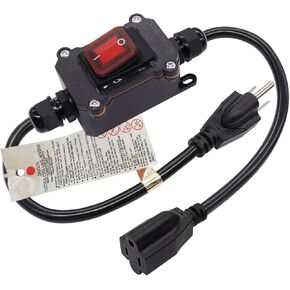 weideer Extension Cord with Inline Switch On/Off IP67 Waterproof 20A 250V 16AWG 2FT 3Pin Outlets Plugs Power Cord Red Led Rocker Switch for Outdoor Christmas lights Holiday lights