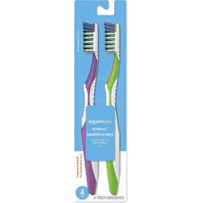 Amazon Basics MultiPro Toothbrushes with Angled Bristles, Soft, 4 Count, Pack of 1