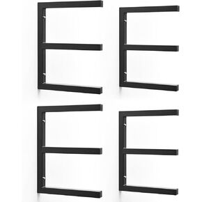 4 Pack Wood Organizer and Lumber Storage Rack Wall Mount, Heavy Duty Wood Storage Organizer Racks with 3-Level System for Garage, Workshop, Basement, Holds Up 250 LBS Per Level (Black)