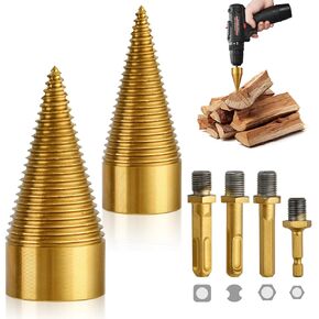 6 Pcs Wood Splitter Drill Bit, 32mm 42mm Easy Split Drill Bit Set with 4 Detachable Drilling Handles, Heavy Duty Log Splitter Drill Bit Firewood Drill Bit