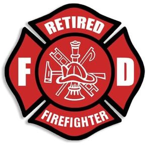 Red Retired Firefighter Maltese Shaped Sticker (fire Fighter Fireman dept Vinyl Decal for car Truck or Laptop (3 inch)
