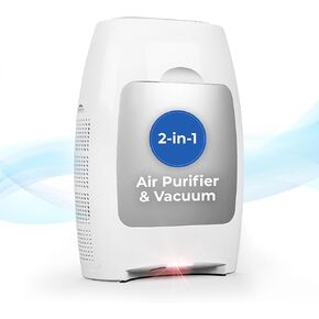EyeVac Air 2-in-1 HEPA Air Purifier & Touchless Vacuum Automatic Dustpan - Ultra Fast & Powerful - Covers 600 Sq ft - Corded Canister Vacuum, Bagless, Automatic Sensors, 1000 Watt (White/Silver)