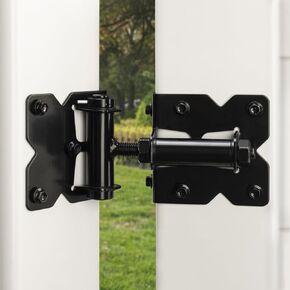 Self Closing Gate Hinges for Wooden Fences Gates, 90 Degree Adjustable Heavy Duty Gate Door Hinges Hardware Kit for Fence Gate, Vinyl gate, Pool gate and Outdoor Gates, 2 Pack, Non-Weld Black Finish