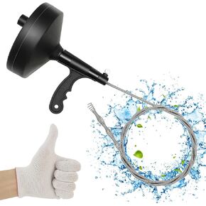 Drain Snake Auger 33 Feet, Plumbing Snake Drain Hair Clog Removal Tool, Heavy Duty Toilet Snake Auger, Drain Clog Remover for Bathtub Drain, Sink, Kitchen Cleaning with Gloves