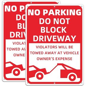 2 Pack Metal No Parking Sign, 10" x 14" Do Not Block Driveway Sign Will Be Towed Away, Made of 40 mil Rust Free Aluminum, Reflective & UV Protected and Weatherproof