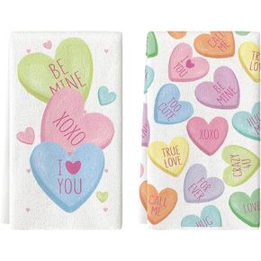 Artoid Mode Pink Heart True Love Forever Valentine's Day Kitchen Towels Dish Towels, 18x26 Inch Anniversary Wedding Decoration Hand Towels Set of 2