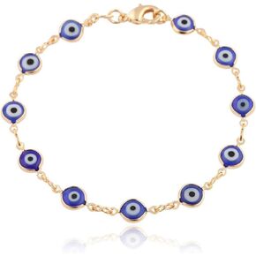 Gold Overlay with Navy Blue Mini Evil Eye Style 7.5 Inch Clasp Bracelet