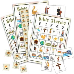 بطاقات لعبة Bible Bingo 24 لاعبين قصص الكتاب المقدس لعبة البنغو للبالغين العائلة العائلية ، كريستيان صنداي كنيسة الأنشطة المقدسة هدايا عيد الفصح لوازم العائلة المفتوحة /01