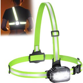 500 Lumens Running Lights for Runners with Reflective Straps, 7 Modes & 45° Adjustable Running Light, IPX4 Waterproof Chest Running Light Vest for Night Walking/Jogging/Hiking, 2-16h Use Time