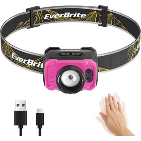 EverBrite Rechargeable Headlamp, 600 Lumen Head Lamp for Adults, 4 Modes with Motion Sensor & Memory Function, Zoomable Headlamp with Spotlight & Floodlight, 75° Adjustable for Camping, Running-Green