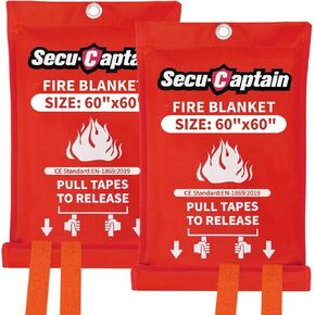 SecuCaptain Emergency Fire Blanket for Home - 2 Pack 47.2"x47.2" Large Flame Retardant Blankets with Fireproof Tabs for House Camping Kitchen Fire Protection Survival Safety