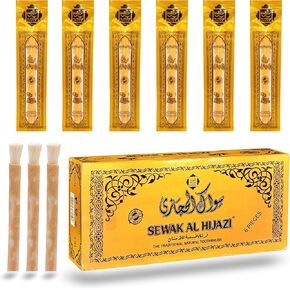 Pack of 6 Miswak Sticks Natural Toothbrush for Teeth Whitening, Oral Health & Fresh Breath, Siwak Stick Organic Wooden Vacuum Sealed Tooth Brush, Miswak Sticks for Teeth مسواك