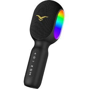 Wireless Bluetooth Karaoke Microphone, 5-in-1 Portable Handheld Mic with LED Lights, Supports Car Karaoke Duets, Karaoke Mic Speaker Machine for Adults Kids Home Party Birthday (Black)