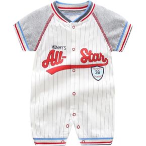 Baby Boy Romper, Short Sleeve Baseball One Piece Cotton Outfit