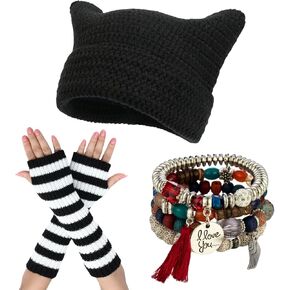 yolrdiw Therian Stuff Emo Grunge Fingerless Gloves Cute Cat Ears Hat Fairycore Stackable Bracelets