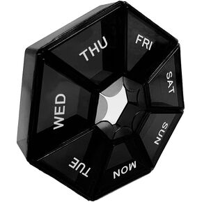 Pill Organizer, Small Pill Box, Black Pill Case, Weekly Pill Organizer,Medicine Pill Organizer 1 Time a Day, Pill Container, Pill Holder, Daily Pill Organizer Travel Pill Organizer 7 Day
