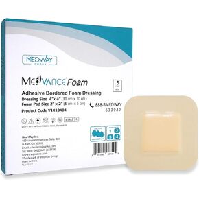 MedVance TM Foam – Bordered Adhesive Hydrophilic Foam Dressing 4"x4" (2"x2" Pad) Box of 5 dressings