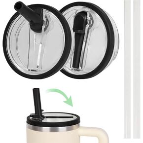 30 oz Replacement Lid for Stanley Quencher Tumbler Flip Straw, 2 PCS Spill Proof Lid Accessories Fit for Stanley with handle, Leak-Proof Splash Resistant Replaceble Cover Cap for Stanley, (Black*2)