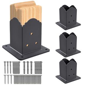 4x4 Post Base, Heavy-Duty 4x4 Post Bracket (3.6 x 3.6 Inch Inner Size), Decorative Powder-Coated Wood Post Anchors for Pergolas, Fences, Decks, and Porch Railings(4-Pack)