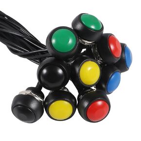 10PCS 12mm Momentary Push Button Switch On Off Waterproof SPST Mini Round Switch 3A 125V AC with Pre-soldered Wire-5 Colors Mix