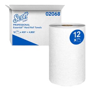 Kimberly-Clark 02068 White Scott Hard Roll Towels, 8.0" W x 400' L (Pack of 12)