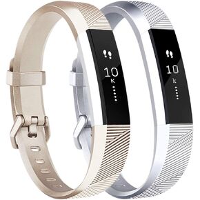 Tobfit Waterproof Sport Bands Compatible with Fit bit Alta/Alta HR/Ace, Soft TPU Replacement WristBands, Large, Champagne Gold/Silver