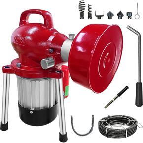Drain Cleaner Machine 40FT, 350W 2 Cables, Electric Drain Auger for 3/4" to 4" Pipes, Electric Drain Auger with 6 Cutters for Toilet, Sewer, Bathroom, Sink and Shower