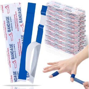 Geiserailie 120 Pcs Food Service Blue Detectable Bandage Woven Fingertip Waterproof Flexible Bandages Non-Stick Pad Latex Free for Catering First Aid Kit Wound Care and Protection (0.8" X 7",Slender)