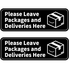2pcs Please Leave Packages and Deliveries Here Sign, 3x9 Inch Delivery Stickers Decals Acrylic Delivery Instructions Sign Strong Adhesive Package Parcels and Delivery Signs for Packages
