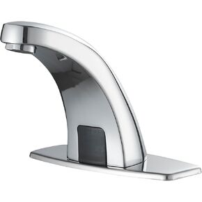 Touchless Bathroom Sink Faucet Commercial Infrared Motion Sensor, Battery or Plug-in Powered, Hot & Cold Mixer Tap, Hands-Free Faucet with Hole Cover Plate, Chrome
