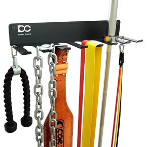 Double Circle Gym Rack Organizer with Hooks, Multi-Purpose Workout Gear Wall Rack Hanger for Home and Pro Gym Storage for Exercise Bands, Jump Ropes, Chains, Lifting Belts (17" - Hooks)