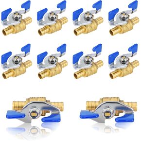 (Pack of 10) Seelink 1/2 Inch PEX Ball Valve with Butterfly Level, Brass Shut Off Valve for Pex Pipe Connection, ASTM F1807, Blue