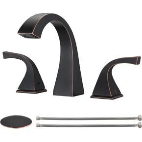 Oil Rubbed Bronze Widespread Bathroom Faucet, 2 Handle 8 Inch Brass Bathroom Sink Faucet for 3 Hole Lavatory Faucet with Pop Up Drain and Supply Hose